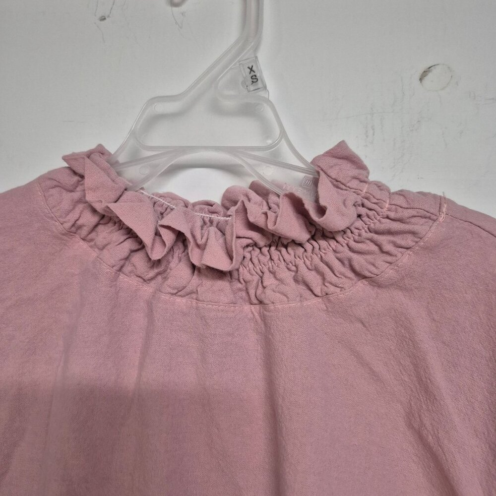 ErgoLUX Pink & Navy Long Sleeve Top W/ Ruffle Neckline & Smocked Cuffs XL - Picture 2 of 6